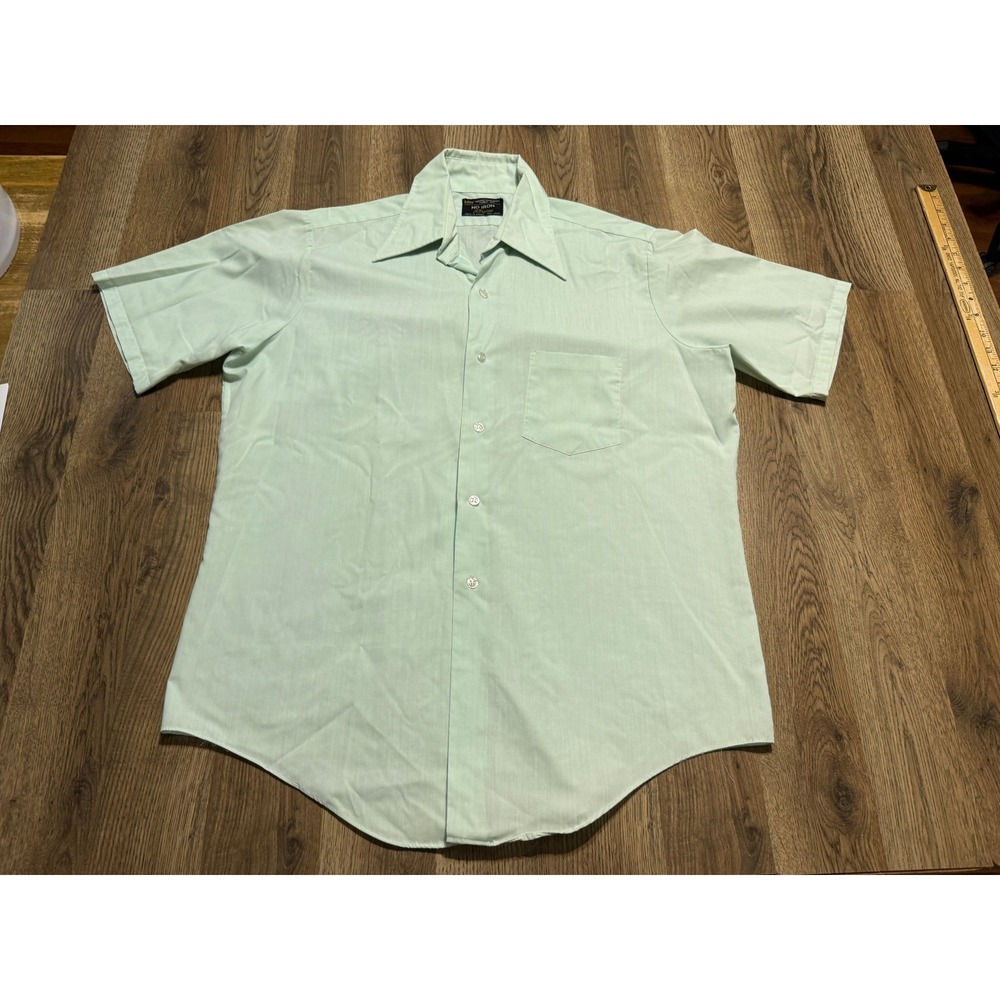 JCPenney Shirt Mens M Mint Green Button Up No Iron Short Sleeve Point Collar
